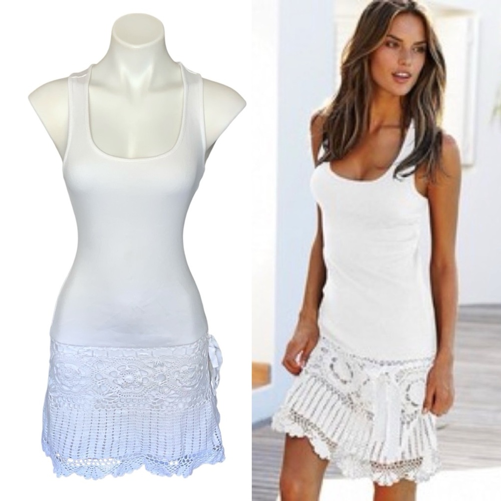 VS Moda International Y2K Crochet Lace Tank Dress Racer Back